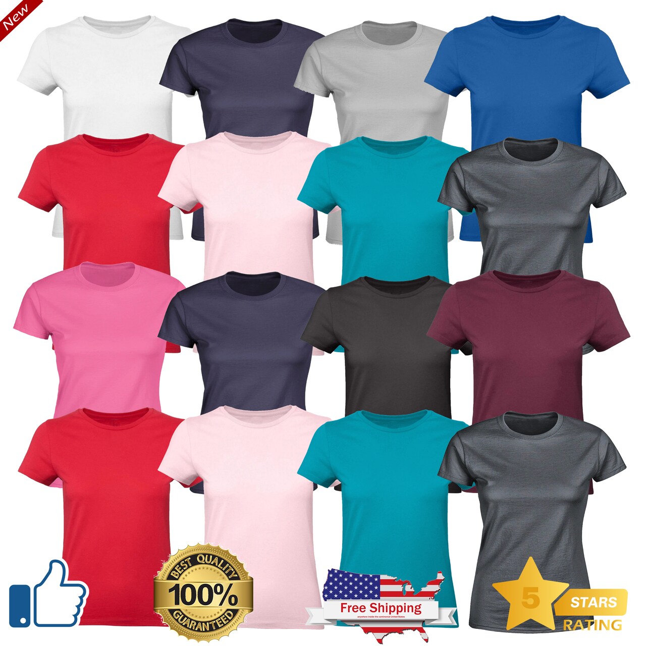 Radyan Women Pack Size T-shirts - Summer Tees for Women - 100% Cotton Women Tshirts - Assorted
